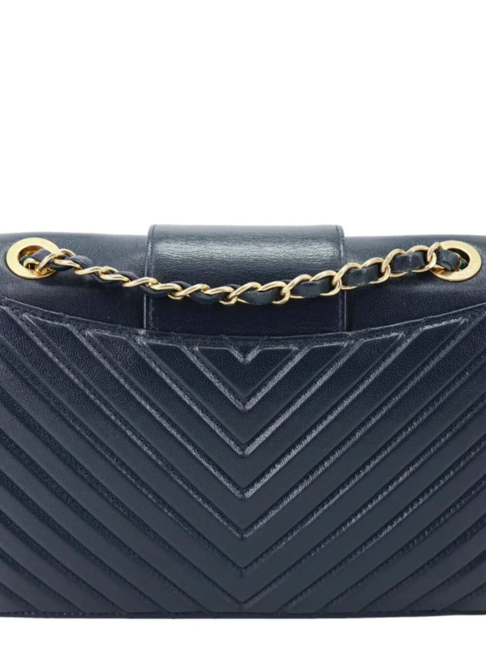 Chanel  Collar and Tie Flap Mini Chevron Sheepskin Leather Crossbody Bag Navy Bl